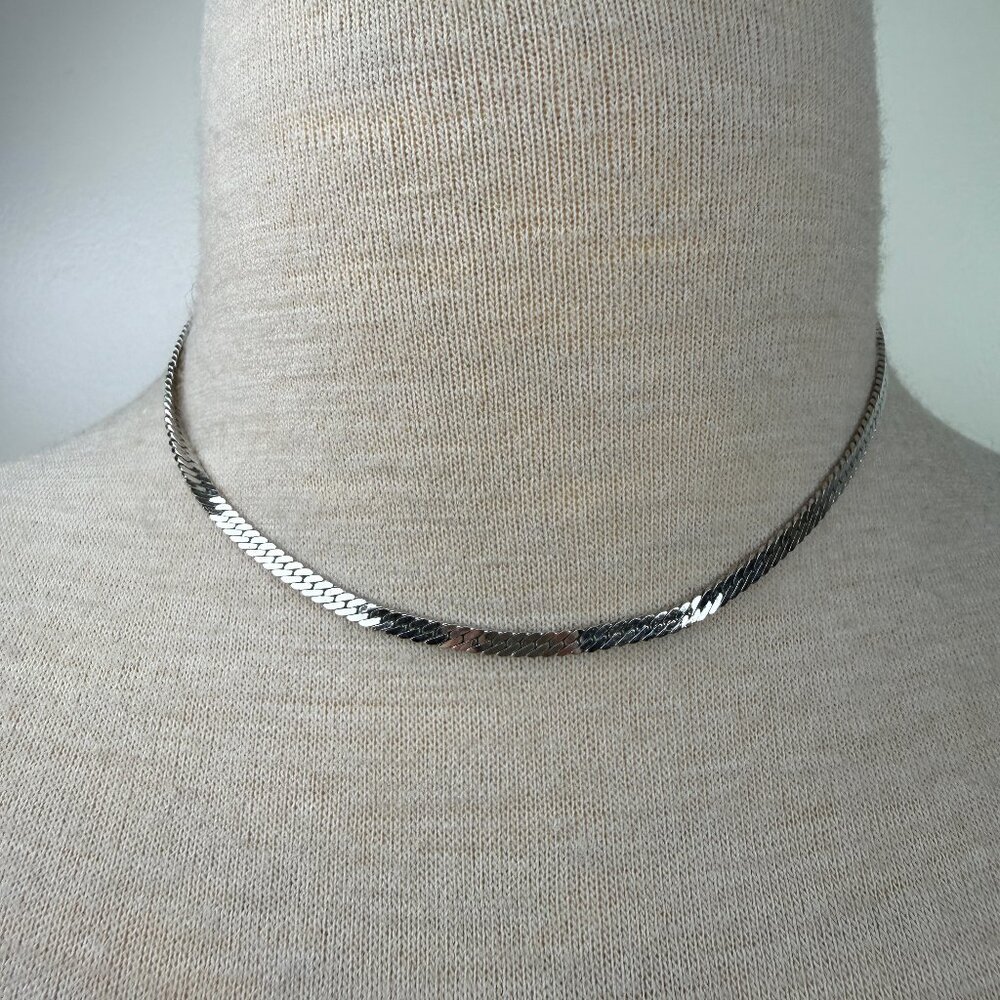 Vintage Monet Thick Herringbone Silver Tone Chain Necklace 16" - Picture 1 of 4